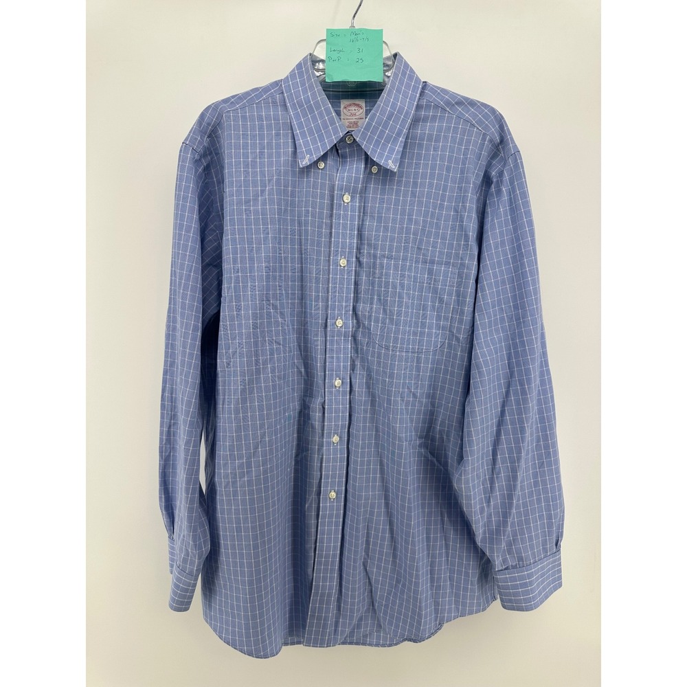 Brooks Brothers 346 Mens 16.5 4/5 Blue Glen Plaid Non-Iron Cotton Regular Shirt‎